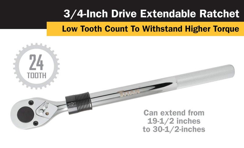 Titan 12072 3/4-Inch Drive x 19-1/2 to 30-1/2-Inch 24-Tooth Extendable Ratchet - Image 3