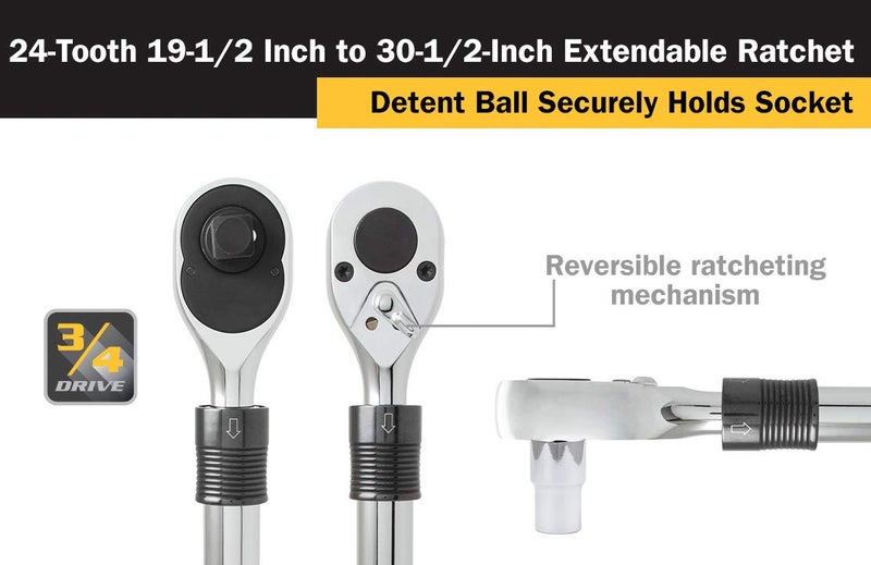 Titan 12072 3/4-Inch Drive x 19-1/2 to 30-1/2-Inch 24-Tooth Extendable Ratchet - Image 4