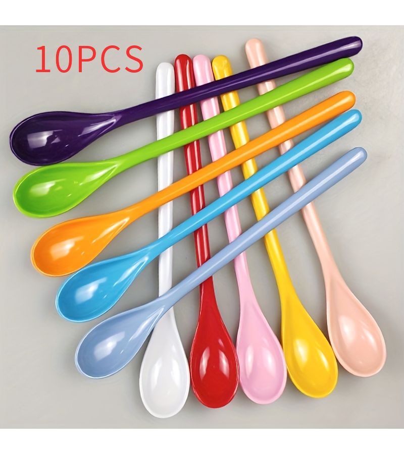10 Pieces Colorful Long Handle Heavy Duty Plastic Coffee Stirring Spoons For Coffee Tea Soup Desserts Durable Stirring Stick Ideal For Cafes Restaurants - Image 2