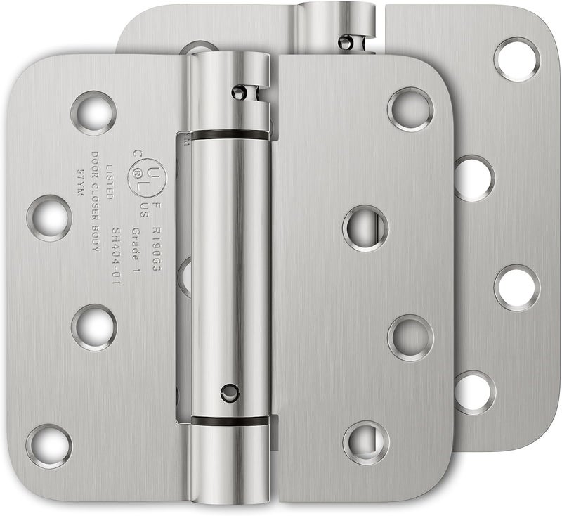 Luxbaro 2 Pack Self Closing Door Hinges, 4 Inch Spring Loaded Hinges for Doors, Adjustable Tension for Garage, Front Door, Back Door, for Left and Right Hand Door, 5/8'' Radius Corners, UL Listed - Image 1