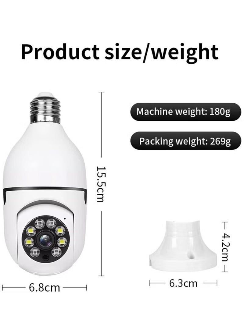 Wireless WiFi Panorama Light Bulb Security Camera for Outdoor & Indoor Use – 1080P HD Smart Home CCTV with Night Vision, Motion Detection, 2-Way Audio, Remote Viewing via Mobile App, Easy Installation, 360° Coverage, Smart Surveillance System