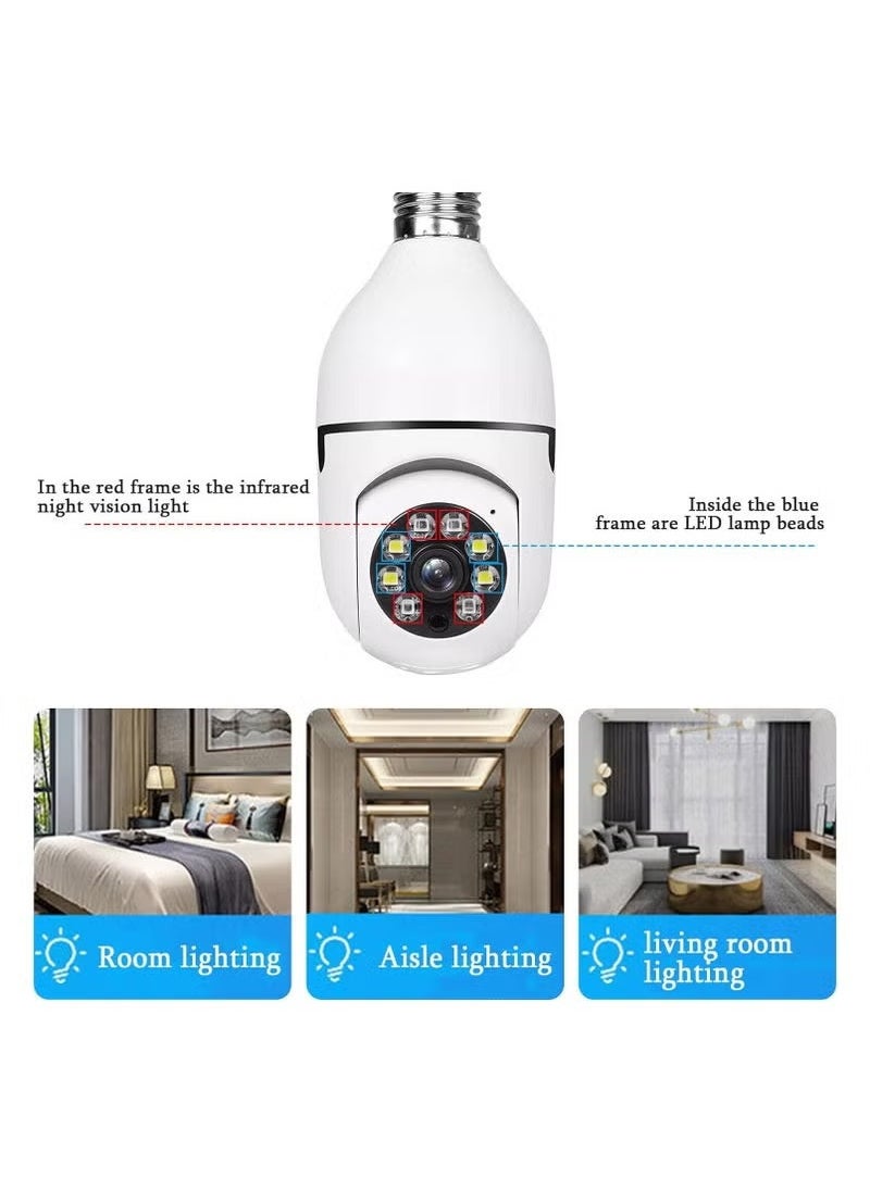 Wireless WiFi Panorama Light Bulb Security Camera for Outdoor & Indoor Use – 1080P HD Smart Home CCTV with Night Vision, Motion Detection, 2-Way Audio, Remote Viewing via Mobile App, Easy Installation, 360° Coverage, Smart Surveillance System