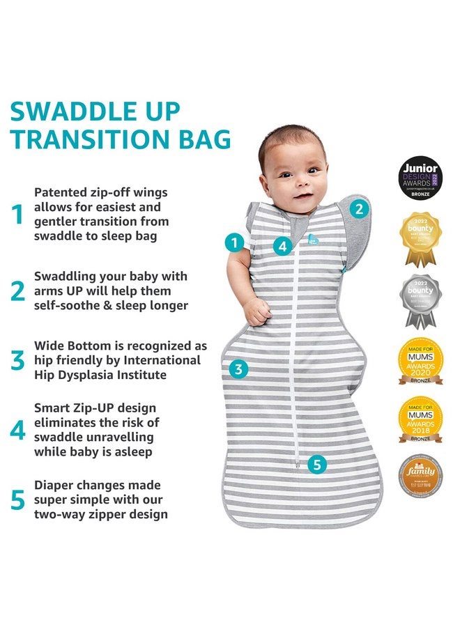 لاف تو دريم قماط Love to Dream Swaddle Up Transition Swaddle، أجنحة قابلة للفك حاصلة على براءة اختراع، تساعد الطفل بلطف على الانتقال من التقميط إلى الحرية من الذراعين عند إظهار علامات التدحرج، 1.0 TOG، 13-19 رطلاً، رمادي - Image 3