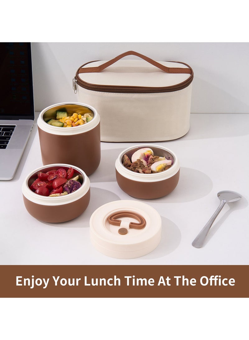 LKTOCAFT Lunch Box For Adults, Stainless Steel Insulated Lunch Box With Bag, Portable Bento Box With 3 Pcs Leak-Proof  Food Container, Microwave And Dishwasher Safe, Work And Picnic, Brown  - Image 4