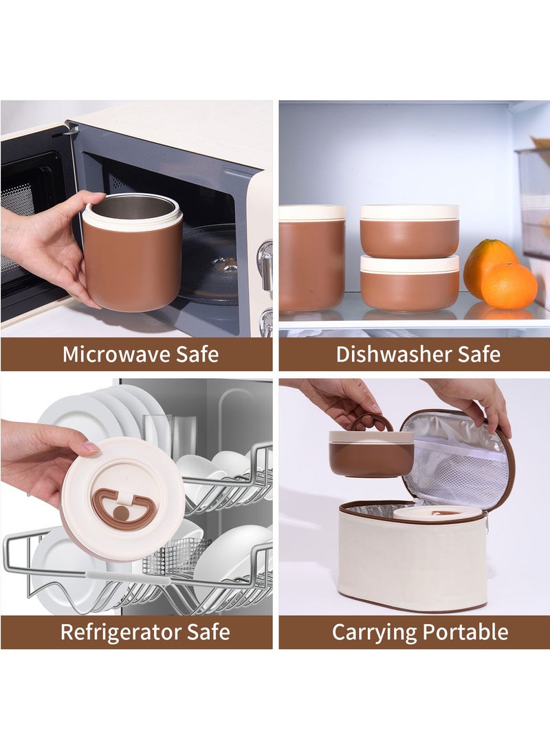 LKTOCAFT Lunch Box For Adults, Stainless Steel Insulated Lunch Box With Bag, Portable Bento Box With 3 Pcs Leak-Proof  Food Container, Microwave And Dishwasher Safe, Work And Picnic, Brown  - Image 3
