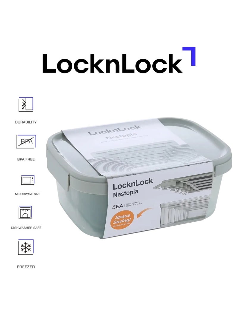 LOCK & LOCK LocknLock Nestopia Set of 5 Containers (230ml, 500ml, 920ml, 1.6L, 2.7L) - Airtight, Microwave & Freezer Safe, Made in Vietnam  - Image 1