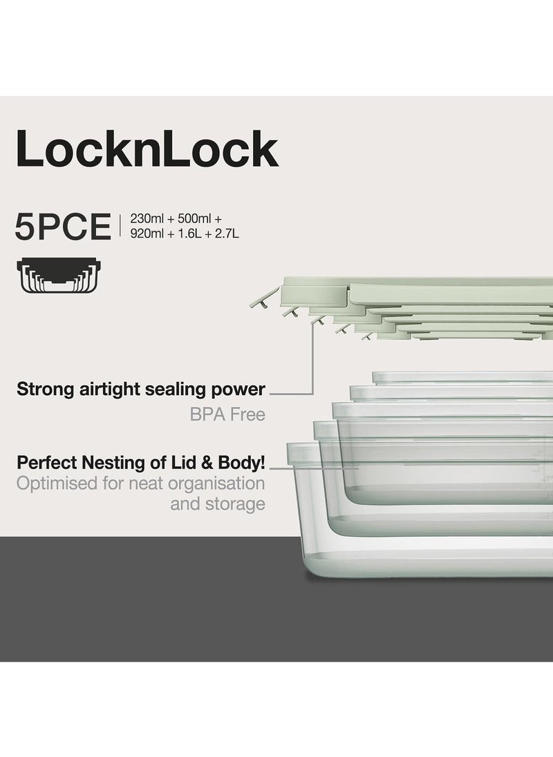 LOCK & LOCK LocknLock Nestopia Set of 5 Containers (230ml, 500ml, 920ml, 1.6L, 2.7L) - Airtight, Microwave & Freezer Safe, Made in Vietnam  - Image 3