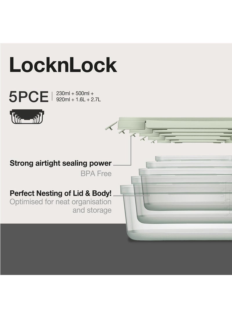 LOCK & LOCK - LocknLock Nestopia Set of 5 Containers (230ml, 500ml, 920ml, 1.6L, 2.7L) - Airtight, Microwave & Freezer Safe, Made in Vietnam - Image 1