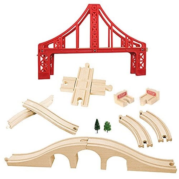 OrgMemory Wooden Train Bridges, Crossing Track Bridge, Wooden Train Track Accessories, Wood Train Tracks, Train Tracks Compatible with All Major Brands, Wood Toys for Girls & Boys - Image 4
