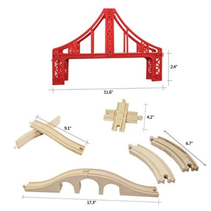 OrgMemory Wooden Train Bridges, Crossing Track Bridge, Wooden Train Track Accessories, Wood Train Tracks, Train Tracks Compatible with All Major Brands, Wood Toys for Girls & Boys - Image 2