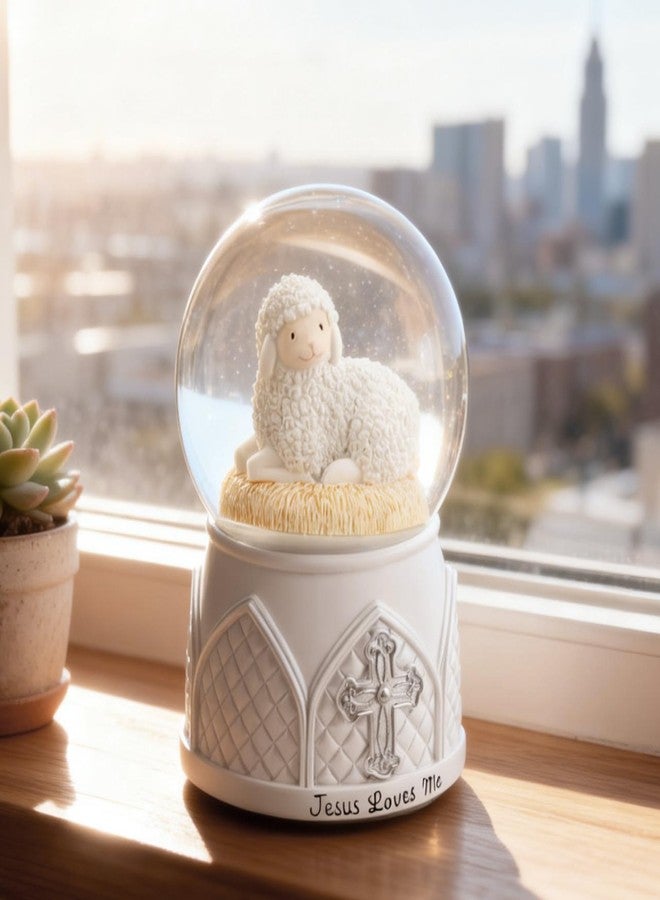 Mr.Winder Jesus Loves Me Snow Globe, Jesus White Lamb Baptism Music Box, Religious Gift for Pastors Girls Wife Girlfriends Friends Easter Birthday Present - Image 3