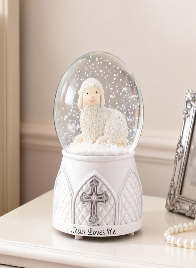 Mr.Winder Jesus Loves Me Snow Globe, Jesus White Lamb Baptism Music Box, Religious Gift for Pastors Girls Wife Girlfriends Friends Easter Birthday Present - Image 2