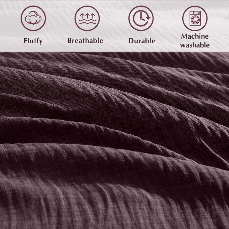 Geniospin Purple King Comforter Set - 7 Pieces Egglant Comforter King Size, Soft Solid Bedding Set for All Season, Textured Bed in a Bag with Sheets - Image 4