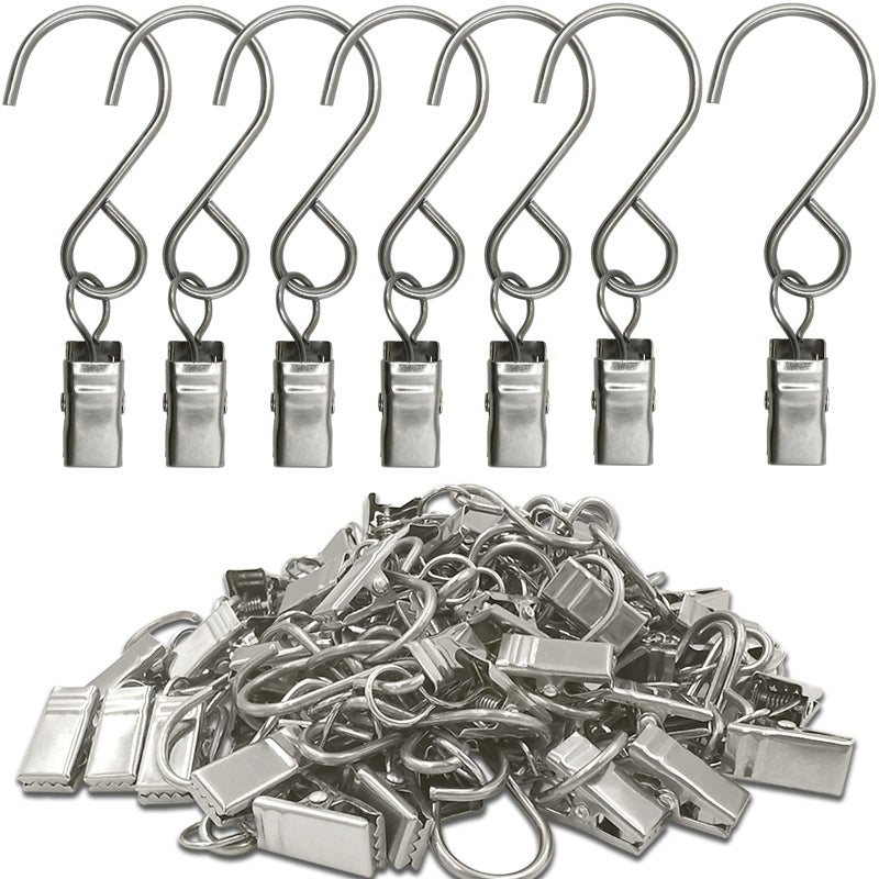 AMZSEVEN Stainless Steel S Hooks Curtain Clips 50 Pack Hanging Party Lights Clips Hangers Gutter Photo Art Craft Display 3 Inch Long Silver
