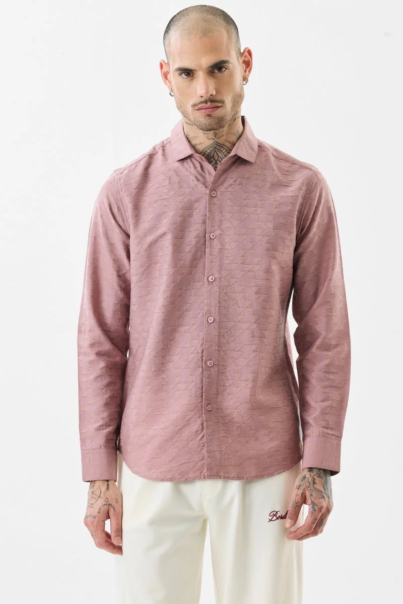 سنيتش Mauve Geometric Long Sleeve Slim Fit Luxe Shirt