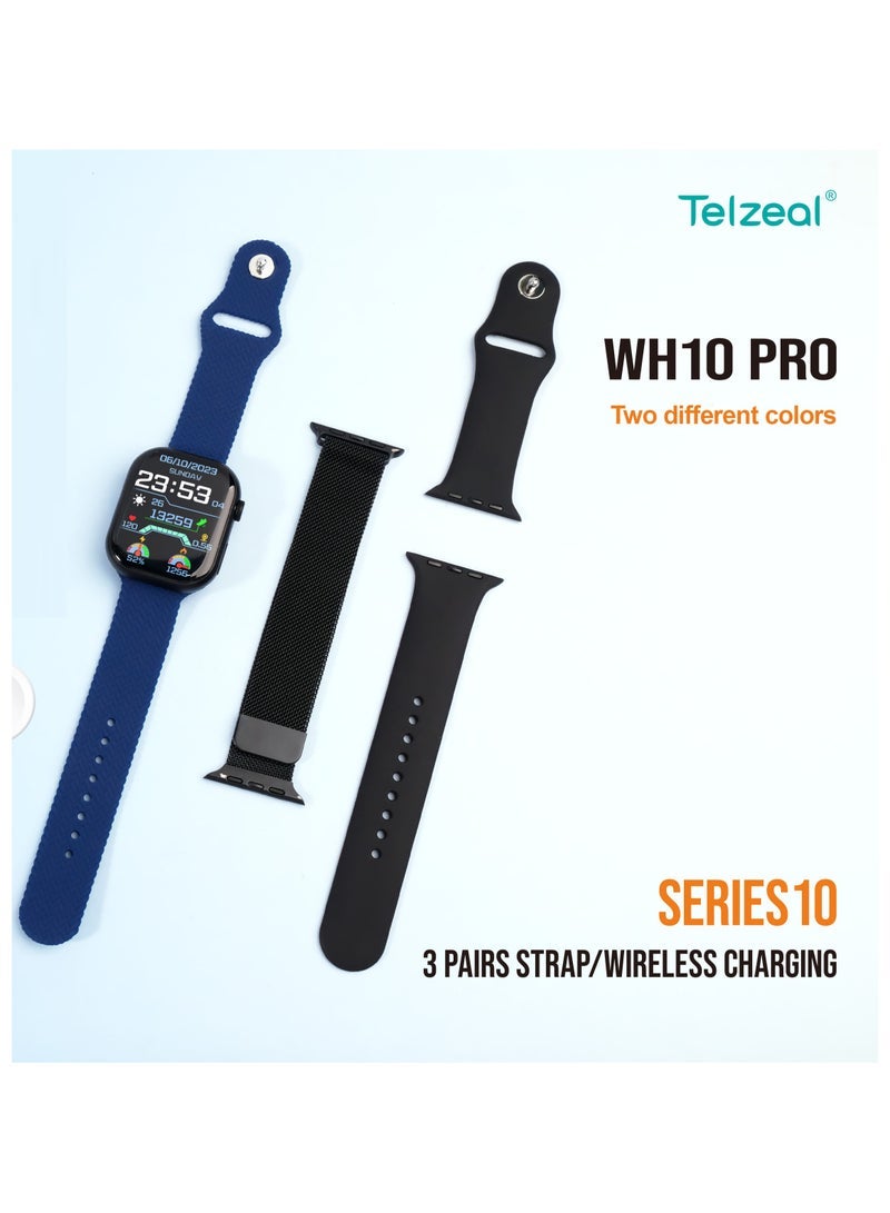 Telzeal WH10 PRO Series 10 Smartwatch Waterproof with 3 Strap Options & Wireless Charging Designed for Ladies and Gents Black - Image 2