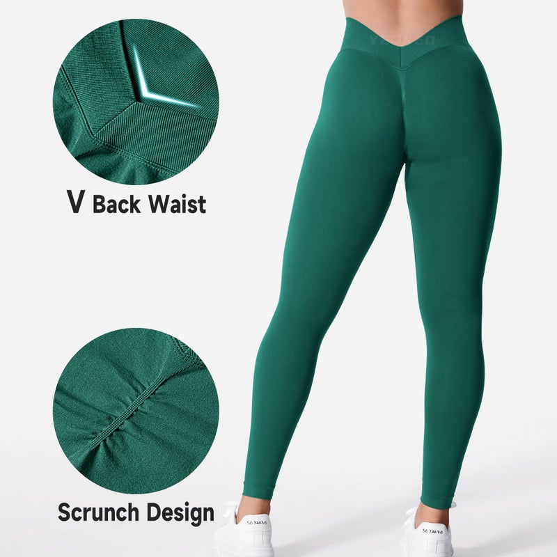 YEOREO Liz Scrunch Workout Leggings for Women High Waisted Butt Lifting V Back Waist Seamless Gym Yoga Leggings Forest Green S - Image 4