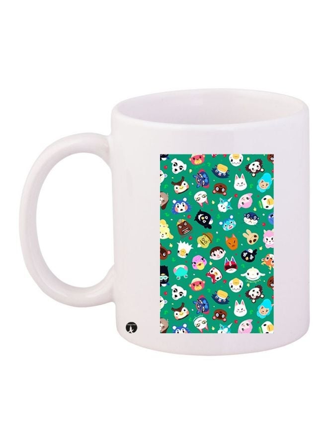 Cartoon Printed Coffee Mug White/Green/Pink 11ounce