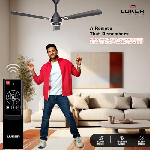 LUKER JVLuker USA Alpha Galaxy 1320mm BLDC Ceiling Fan with Remote, BEE 5 Star Rated Energy saving Fan Ceiling, High Air Delivery with LED Indicators, Matt Black Chrome Black, 3 Years Warranty - Image 2
