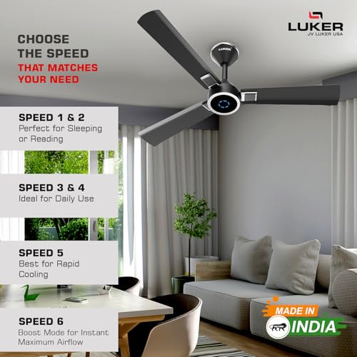 LUKER JVLuker USA Alpha Galaxy 1320mm BLDC Ceiling Fan with Remote, BEE 5 Star Rated Energy saving Fan Ceiling, High Air Delivery with LED Indicators, Matt Black Chrome Black, 3 Years Warranty - Image 5