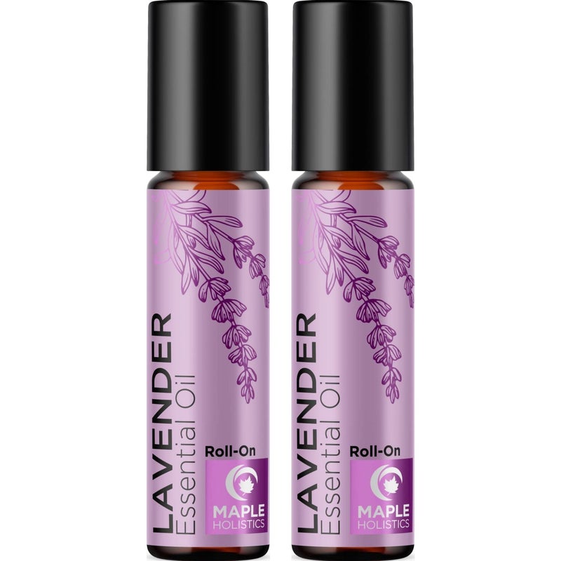 Maple Holistics زيت اللافندر العطري رول أون - زيت أروماثيرابي مهدئ للصداع والنوم والاسترخاء - زيت نوم طبيعي مخفف مسبقًا للاسترخاء الليلي مع زيت اللافندر العطري للبشرة 2-Pack - Image 1