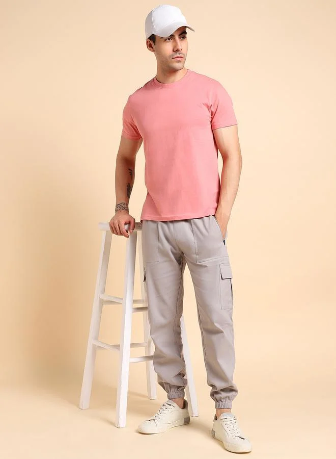 دينيس لينغو Pink Regular Fit T-shirt for Men - 100% Cotton, Solid, Crew Neck, Half Sleeves, Casual,