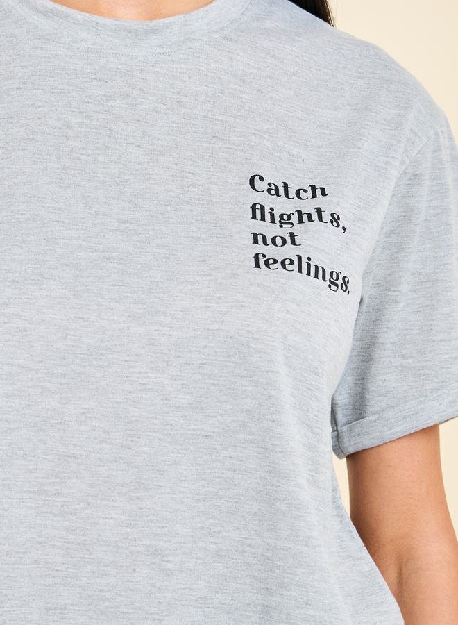 Styli Melange Slogan Print T-Shirt & Pyjama Set  - Image 3