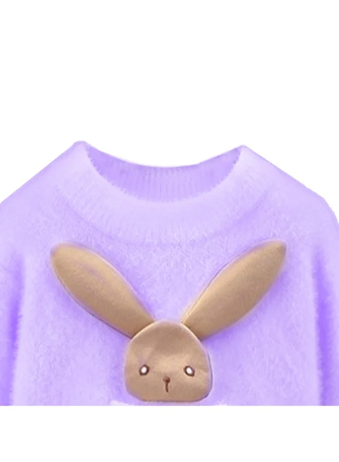 LITTLE SURPRISE BOX Purple with 3d Bunny Kids Cardigan Sweater, Round Neck