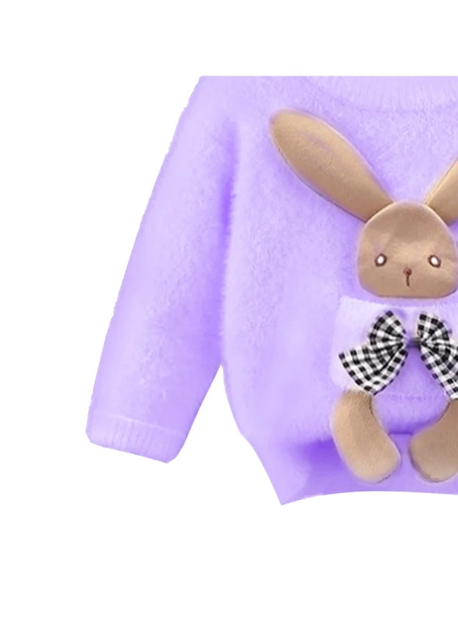 LITTLE SURPRISE BOX Purple with 3d Bunny Kids Cardigan Sweater, Round Neck