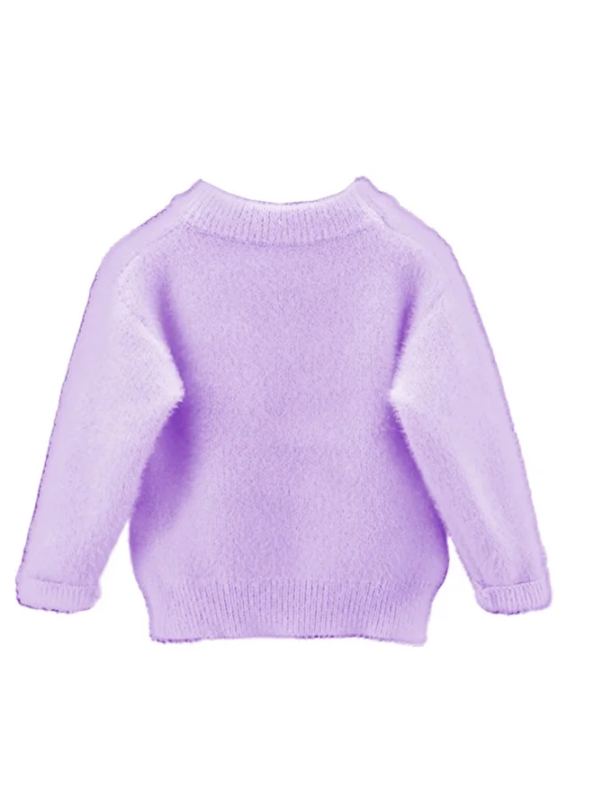 LITTLE SURPRISE BOX Purple with 3d Bunny Kids Cardigan Sweater, Round Neck