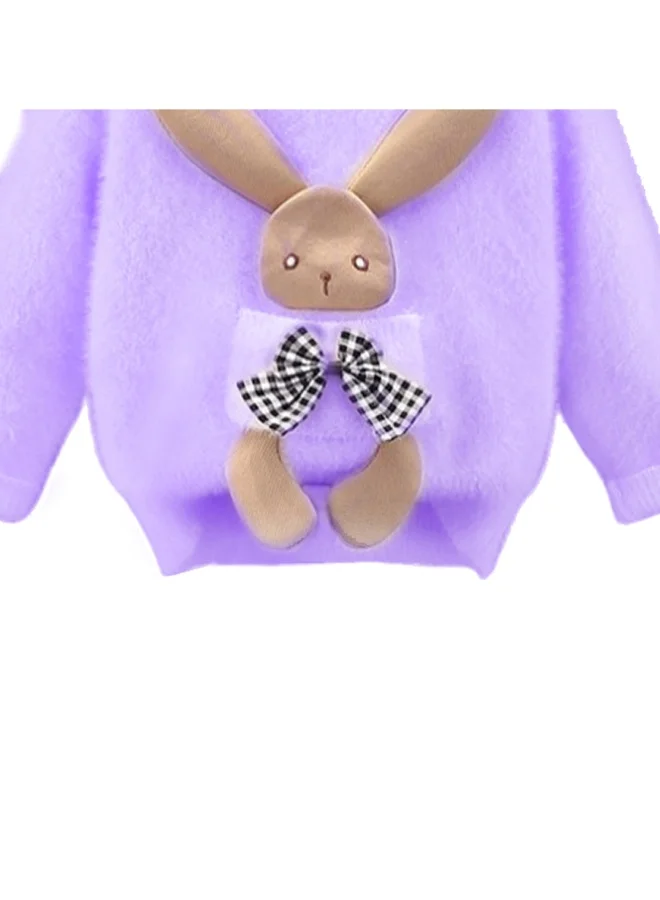 LITTLE SURPRISE BOX Purple with 3d Bunny Kids Cardigan Sweater, Round Neck