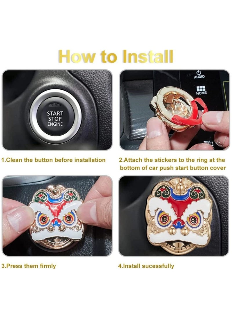 Generic - Car Push Start Button Cover Lion Dance Switch Trim Universal Engine Start Stop Button Decoration Protector Ring Champagne Gold - Image 1