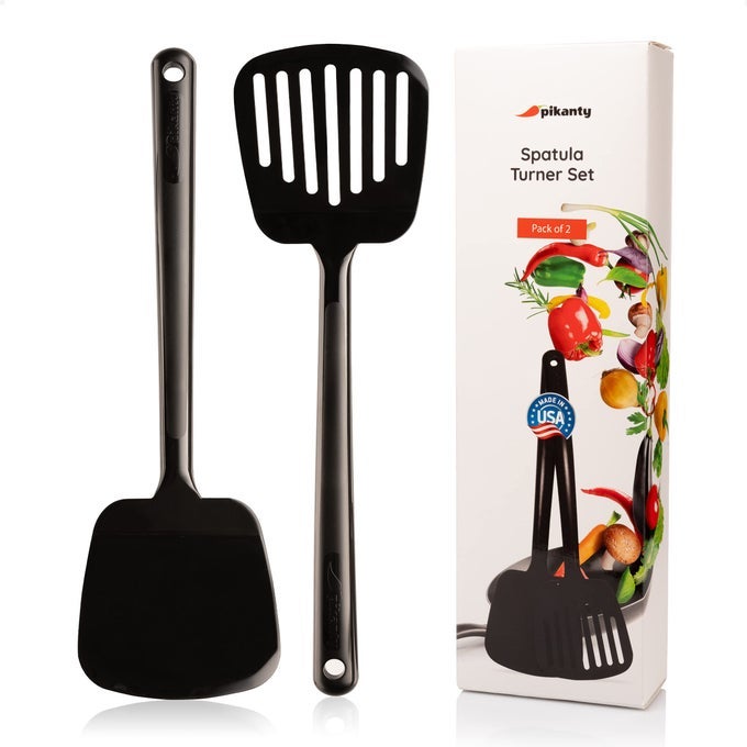 SPATULA TURNER SET OF 2 FOR COOKING GREAT FOR NONSTICK COOKWARE IDEAL FOR FLIPPING EGG PANCAKE AND MORE MADE IN USA BLACK
