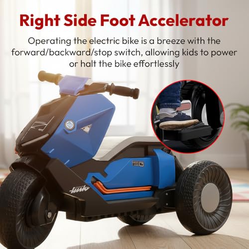 StarAndDaisy Electric Ride-On Bike for Kids, Toddlers & Baby – 3 Wheel Rechargeable 6V EV Motorcycle with Music,LED Lights, USB, Foot Acceleration & Comfortable Seat - Blue - Image 4