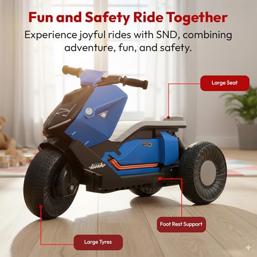 StarAndDaisy Electric Ride-On Bike for Kids, Toddlers & Baby – 3 Wheel Rechargeable 6V EV Motorcycle with Music,LED Lights, USB, Foot Acceleration & Comfortable Seat - Blue - Image 2