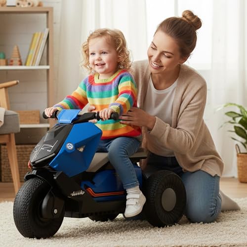 StarAndDaisy Electric Ride-On Bike for Kids, Toddlers & Baby – 3 Wheel Rechargeable 6V EV Motorcycle with Music,LED Lights, USB, Foot Acceleration & Comfortable Seat - Blue - Image 1