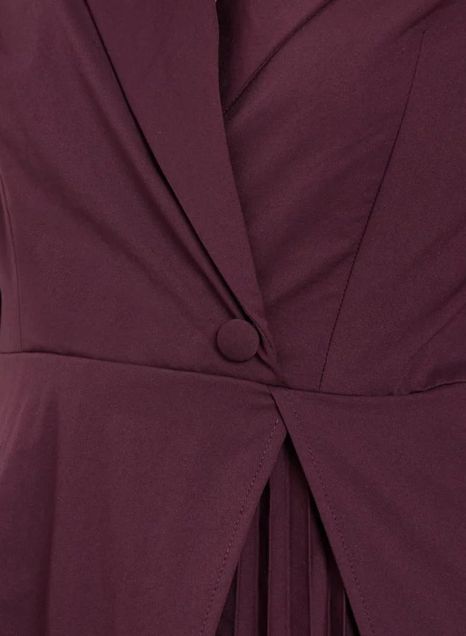 Styli  Styli Burgundy Pleated Wrap Front Blazer Dress for Women | Best Price UAE