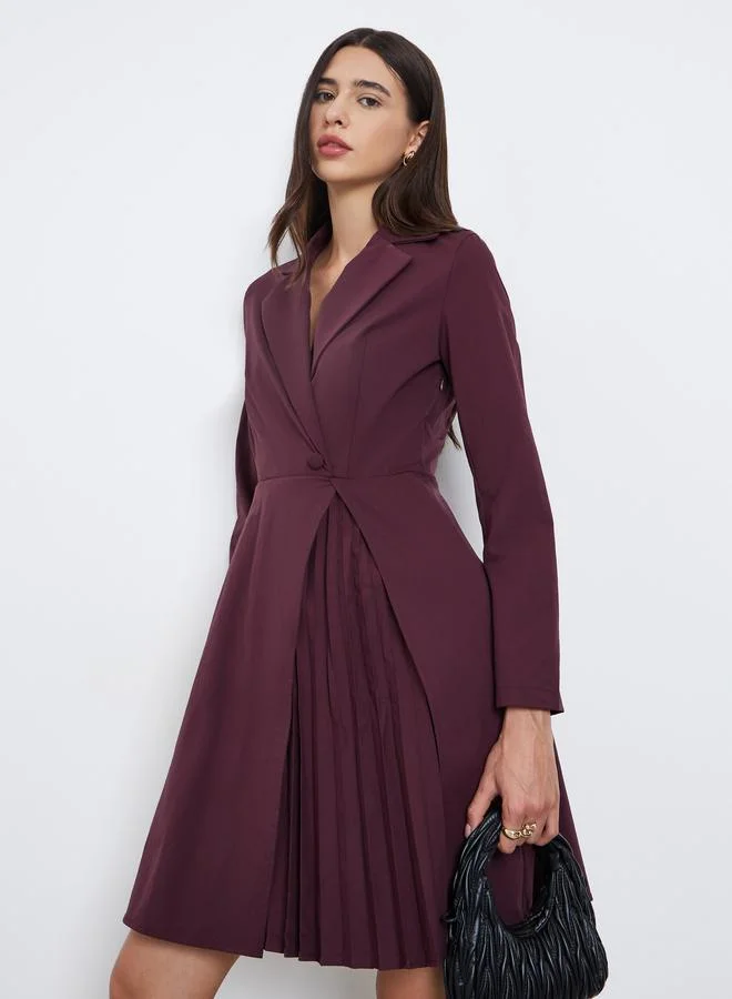 Styli Styli Burgundy Pleated Wrap Front Blazer Dress
