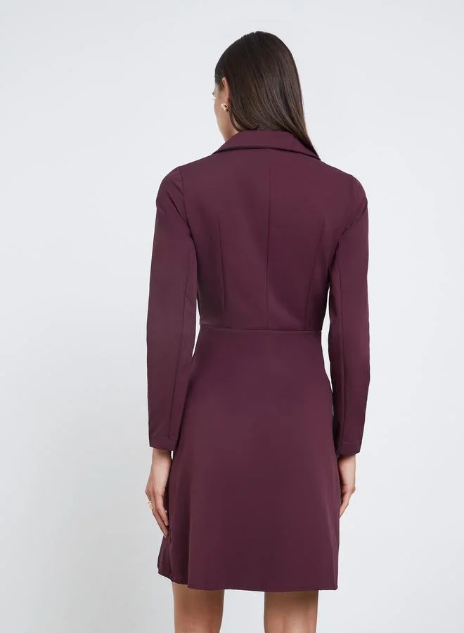 Styli  Styli Burgundy Pleated Wrap Front Blazer Dress for Women | Best Price UAE
