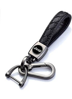 THE PACK Genuine Leather Car Logo Keychain for Jeep Car, Metal Chain Keyring Styling Decoration Accessories Keyring with Logo Gift for Women and Men (Black) (Jeep) 