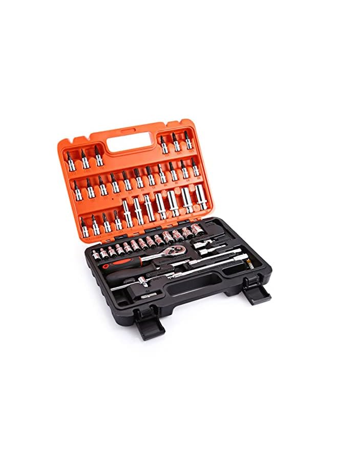 Beauenty Carbon Steel Chrome Car Repair Ratchet Set Tool, 1/4" Swivel Sockets |Quick Release Ratchet | Extension Bars and Adapters Drill Bit Multifunction Repair Tool (53pcs) - Image 2