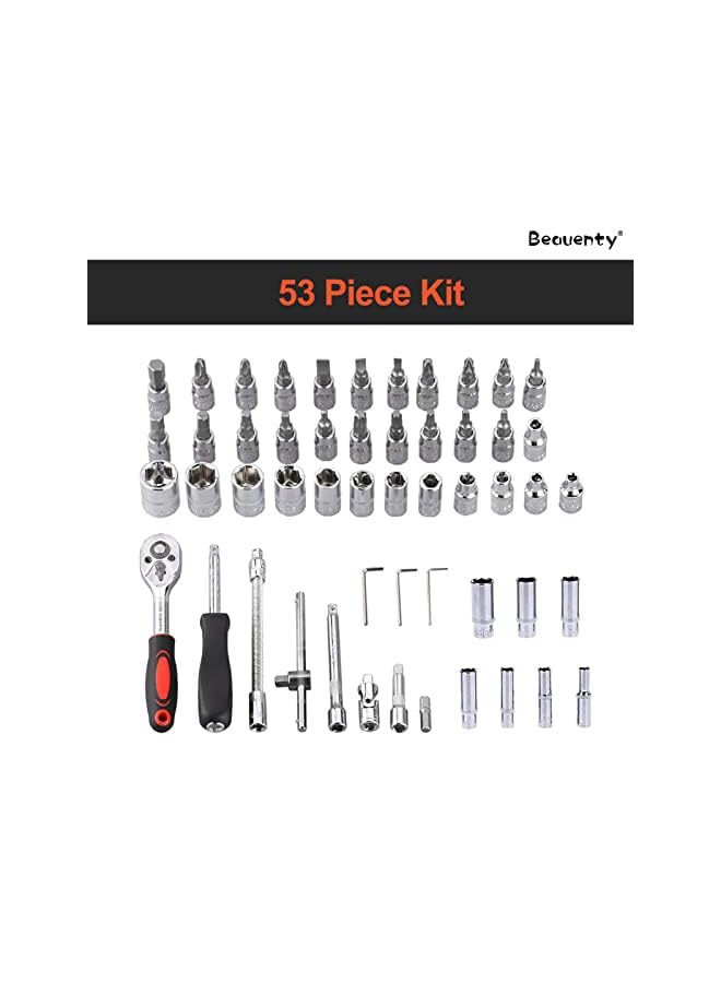 Beauenty Carbon Steel Chrome Car Repair Ratchet Set Tool, 1/4" Swivel Sockets |Quick Release Ratchet | Extension Bars and Adapters Drill Bit Multifunction Repair Tool (53pcs) - Image 4