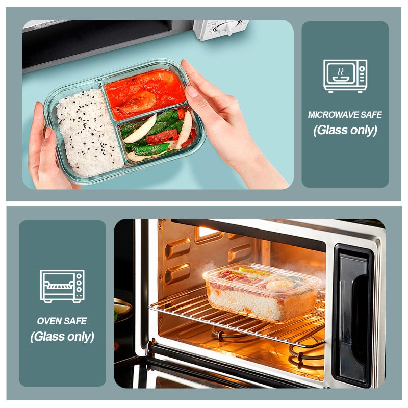 KOMUEE Glass Meal Prep Containers 3 Compartments, 5 Pack 36 oz, Glass Food Storage Containers with Lids, Airtight Lunch Bento Box, Portion Control, Freezer and Microwave Safe - Image 3