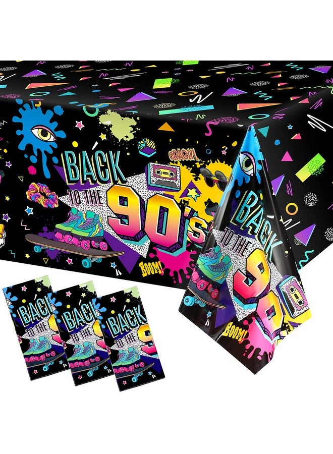 Tegeme 3 Pcs 90S Plastic Party Table Cover Back To The 90'S Tablecloth 90S Birthday Party Decoration The 90'S Hip Hop Party Supplies Throwback Birthday Party Decor For Room Kitchen 54 X 108 Inch - Image 1