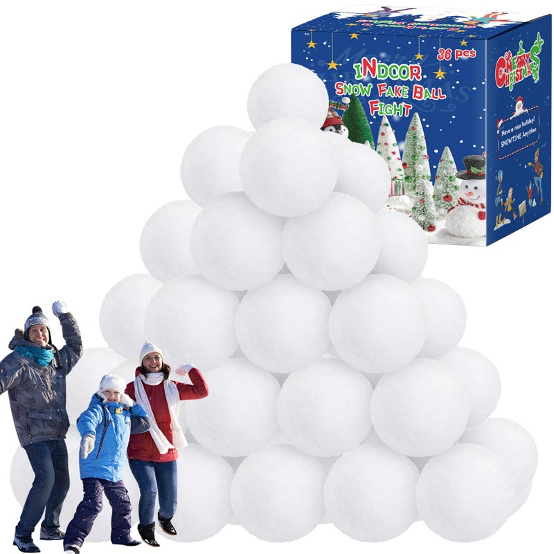 36 PCS Snow Balls for Kids Indoor Plush Indoor Snow Ball Fight Set Soft Fake Snow Balls Artificial Snow Balls Toys Bulk for Multiplayer Winter Throwing Game Xmas Present Christmas Decorations