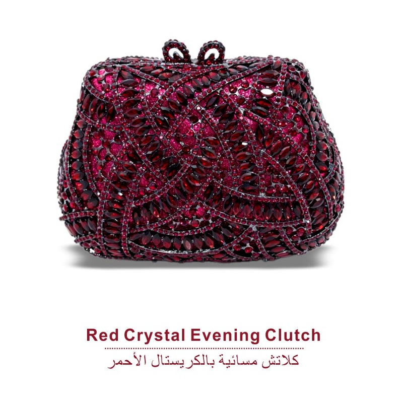 Elegant Crystal Studded Evening Clutch Bag, Classic Metal Frame Formal Party Handbag Women Dinner Wedding Purse