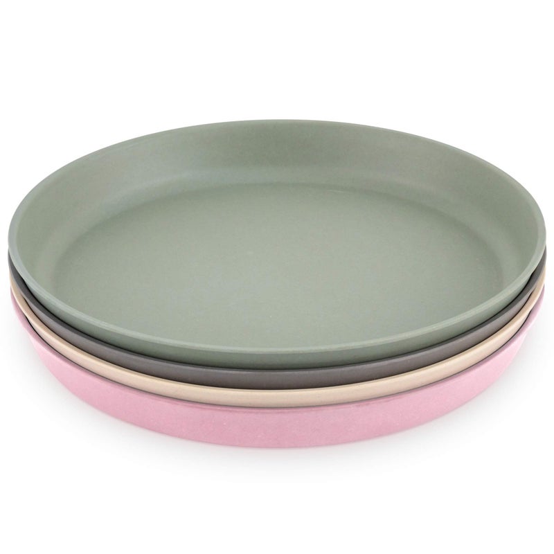 WeeSprout WeeSprout Bamboo Plates Set of 4 KidSized Dinnerware Dishwasher Safe Melamine Dishware Pink Green Gray  Beige Without Lids 