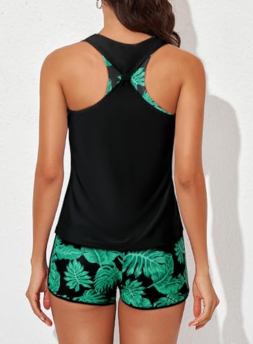Aleumdr 3 Piece Athletic Tankini Swimsuits for Women with Shorts Swim Tank Tops with Sports Bra and Boyshorts Bathing Suits G Black Large - Image 2