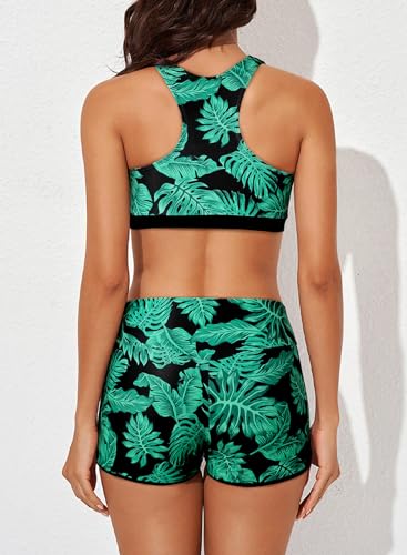 Aleumdr 3 Piece Athletic Tankini Swimsuits for Women with Shorts Swim Tank Tops with Sports Bra and Boyshorts Bathing Suits G Black Large - Image 4