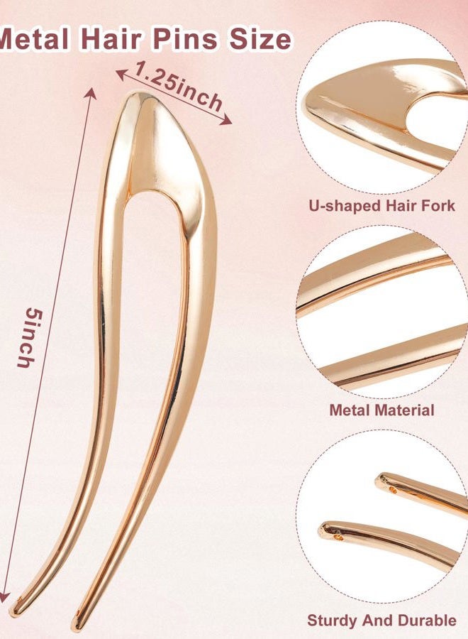 CHLINS French Hair Pins for Women 3 PCS Metal U-Shaped Hair Forks Sticks for Buns,Twist, Chignon & Updos – Secure All-Day Hold - Image 2